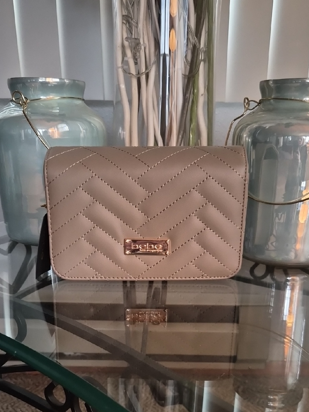 bebe Quilted Crossbody Bag in Taupe